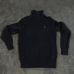 swtr031 - navy kid's cable knit Polo Ralph Lauren 1/4 zip sweater Medium 10-12
